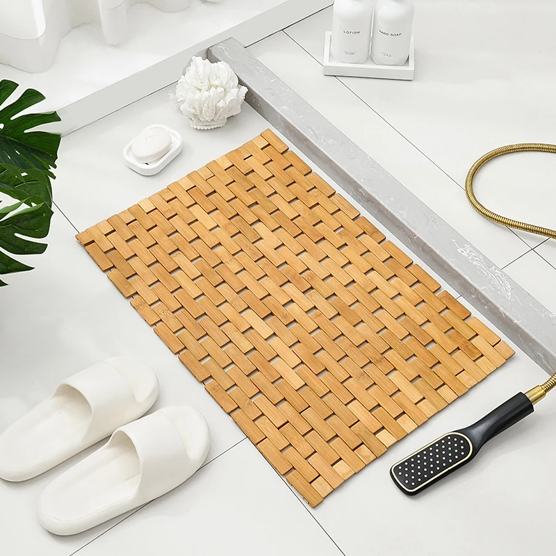 Natural Wood Grain Bath Mat - Textured Bamboo Floor Mat for Elderly Safety Slip-Resistant Shower Rug with Gentle Massage Effect