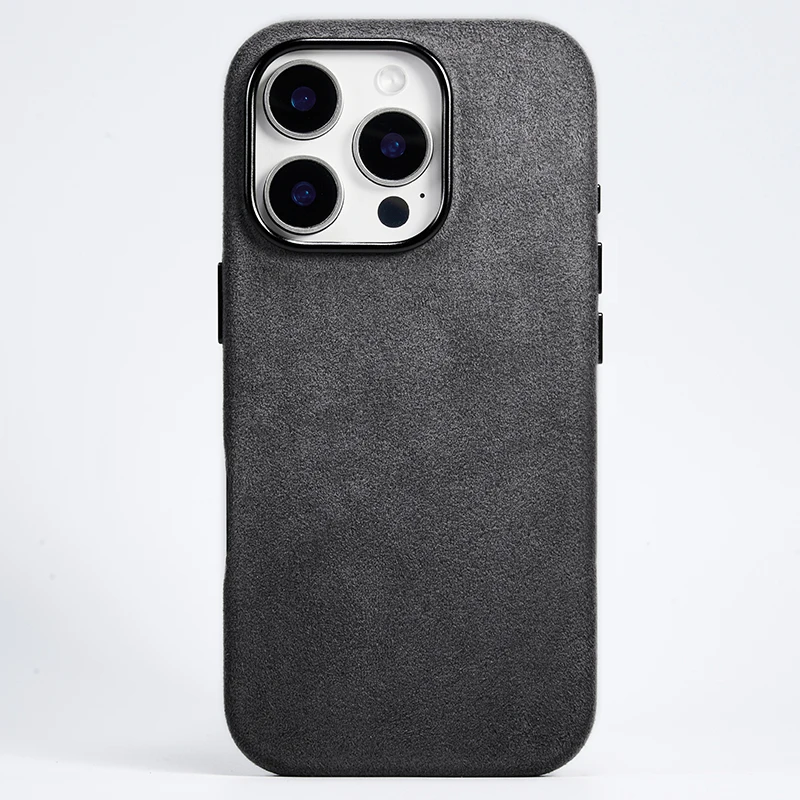 

Italian Alcantara for iPhone 16 Pro Max Case Alcantara iPhone 16 Pro Cover Strong Magnetic Grey Color