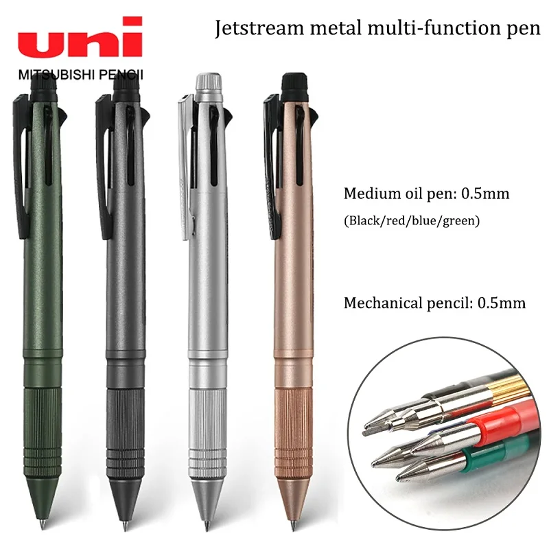 

Uni Metal 5 in 1 Multi-Function Ballpoint Pen Mechanical Pencil Jetstream Quick Drying 0.38/0.5/0.7MM Refill for Business School