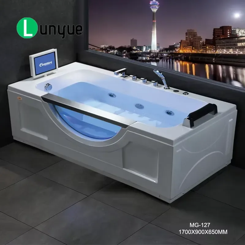 Luxury Freestanding Acrylic Whirlpool Bathtub with TV and Music for Hotel Resort Apartment Bubble Bath Spa