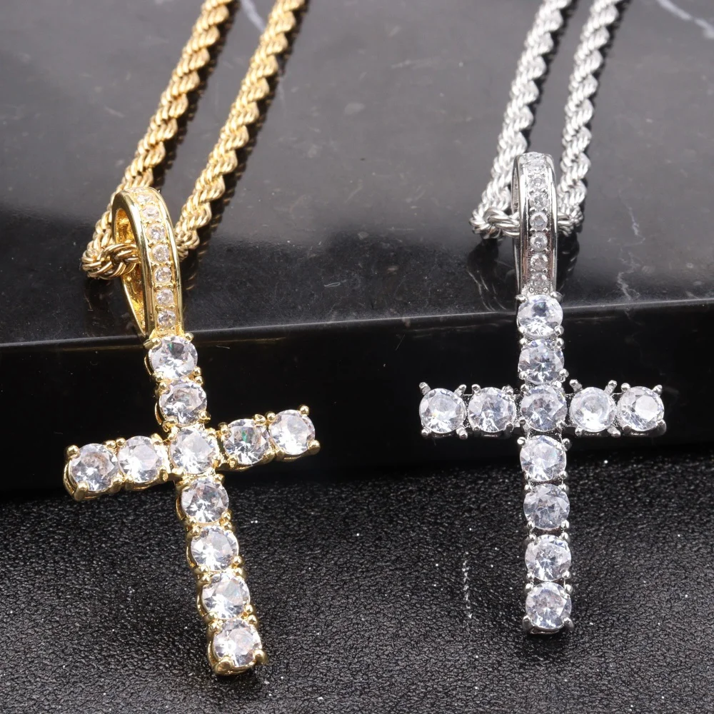 Fashion Easter Pendant Icy Crystal Zircon Cross Necklace Anniversary Gift Pendant Iced Out Chain For Women Men Accessories