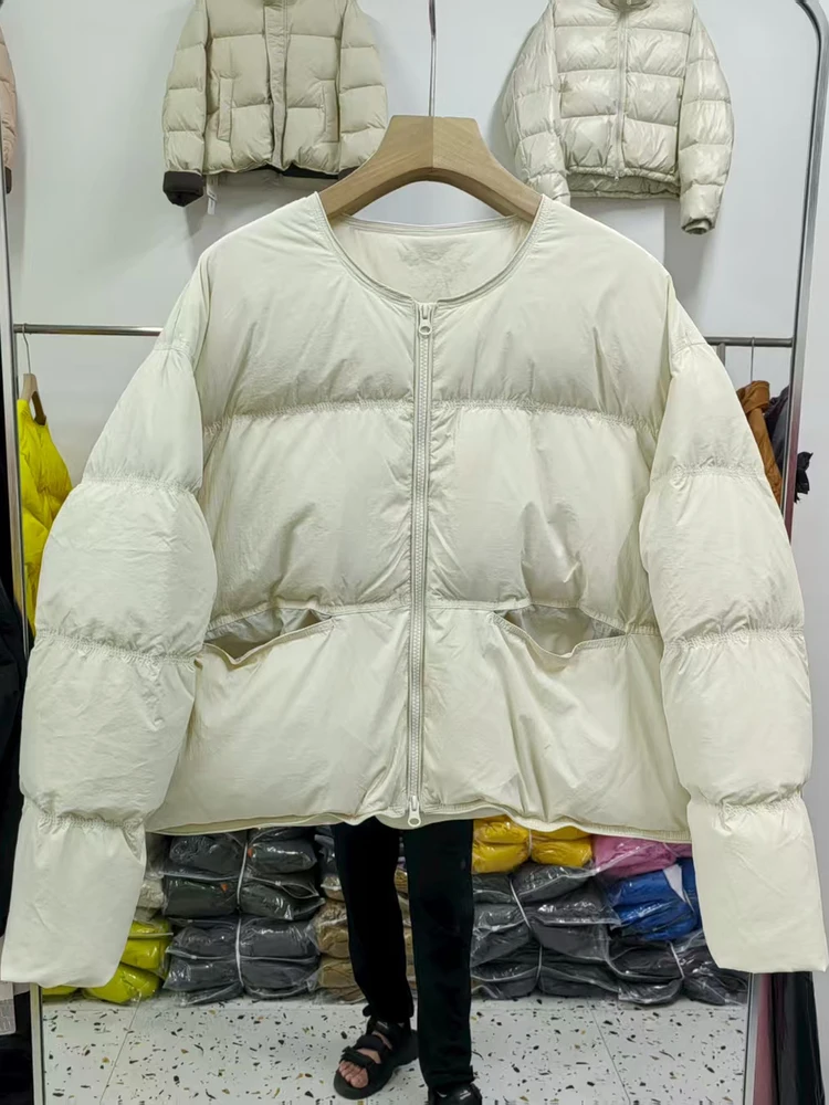 2025 inverno novo estilo coreano moda para baixo jaqueta feminina cor doce estilo curto solto versátil casual em torno do pescoço casaco