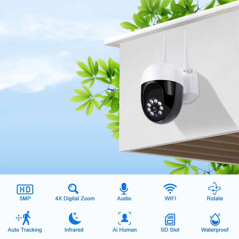 5MP 5G Wifi IP Outdoor Surveillance Camera Night Color Monitor Digital Home Cameras Wireless Security Smart Tracking Waterproof