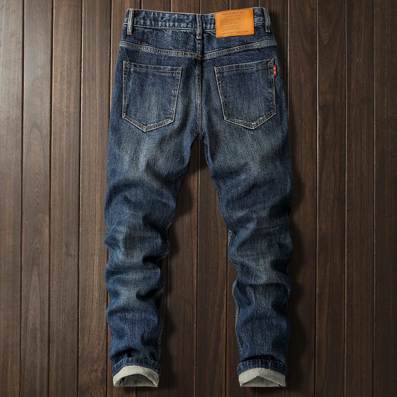 2025 jeans men's red ear denim trendy embroidery print elastic slim fit small straight tube high-end casual pants - Image 2