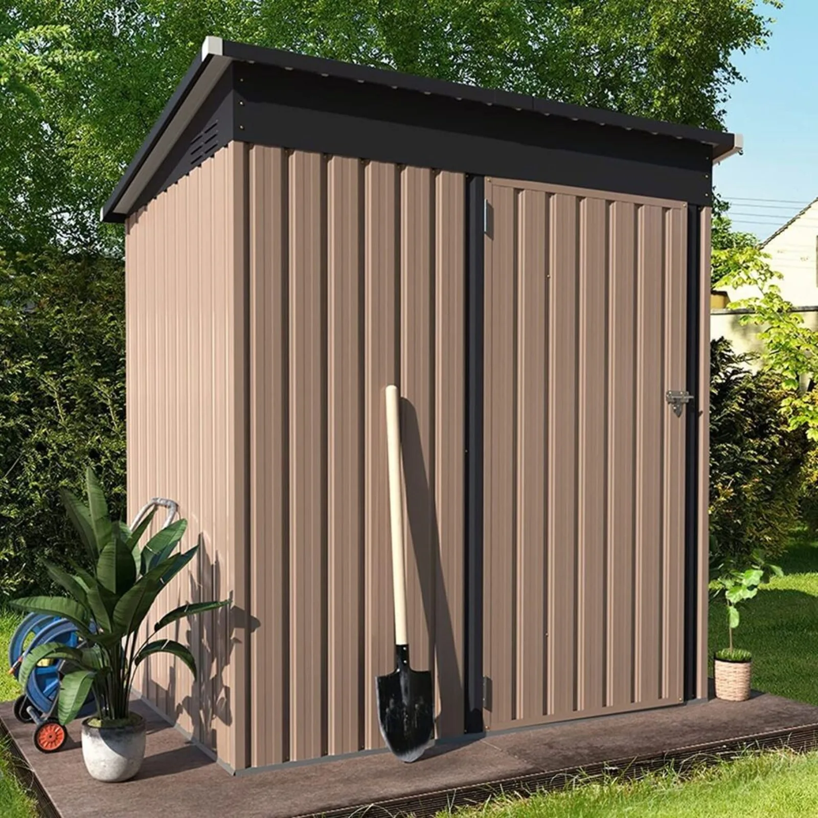 

US Outdoor Metal Storage Shed w/Lockable Door for Backyard Garden tool shed