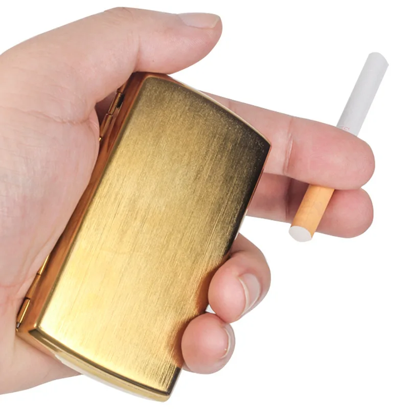 

1pcs Gold Portable Metal Cigarette Case for 12 Cigarettes Flip Open Cigarette Storage Box Holder Travel Outdoor Smoking Tools