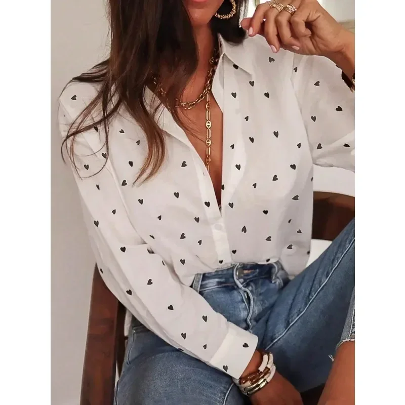 Plus Size 1XL-5XL Women's Fashion Spring Autumn Polka Dot Shirt Blouse Ladies Simple Basic Lapel Long-sleeved Shirt for Women