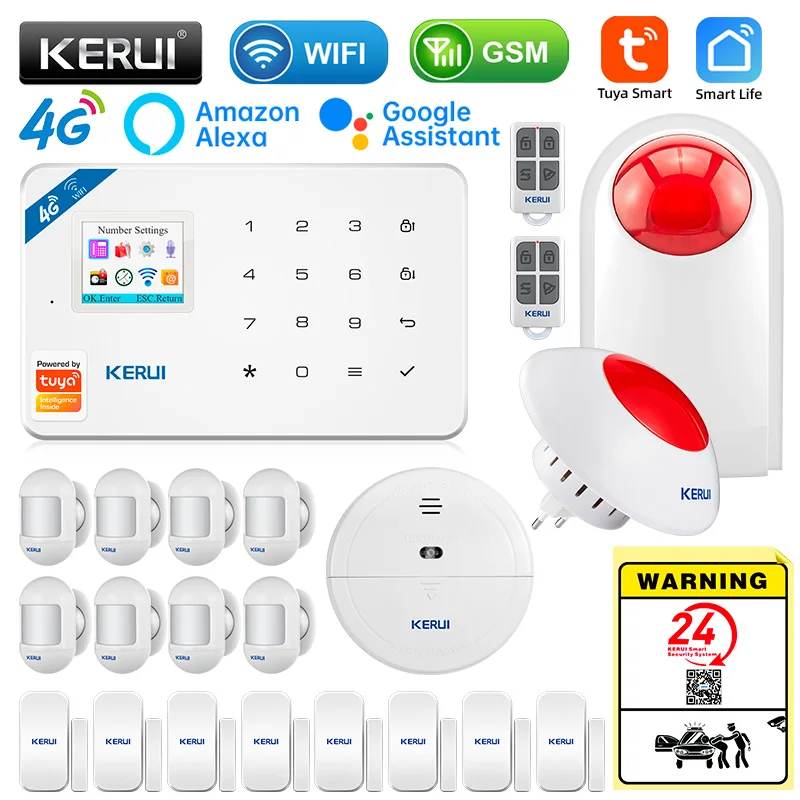 

KERUI W184 Tuya Security Protection Smart Home GSM 4G WIFI Alarms Anti Theft Security Alarm System Kit Sensor 6 Languages Garage