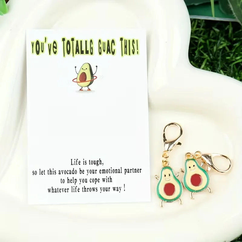 10 Charming Avocado Keychains with Emotional Avocado Cards, Alloy and Paper Friendship Gift Pendants — Suitable for Birthdays, Weddings, Graduation Ceremonies, Bachelor Parties, and Other Occasions — Perfect for Families, Friends, and Couples, Also Suitable for Halloween, Christmas, and Other Holiday Occasions view 5