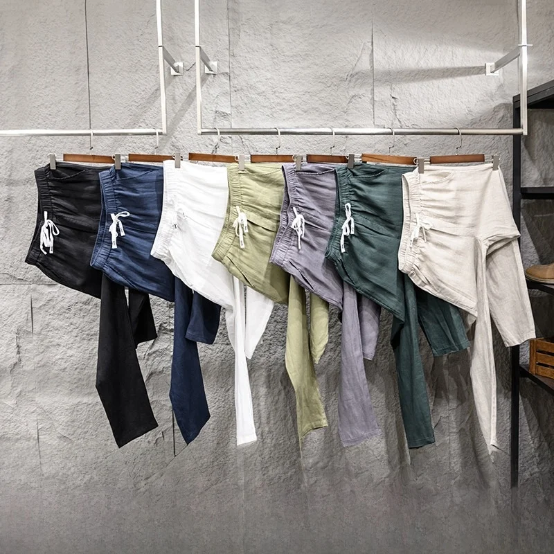 Natural Linen Men's Comfortable Loose Fit Casual Pants Breathable Summer Fashion Urban Style Straight Leg Long Trousers