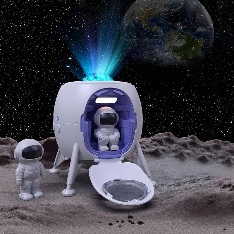 Astronaut Galaxy Lichtprojektor Space Lander Raumschiff Deckenprojektor mit Fernbedienung Timer Mond Meteorit Krater Matte