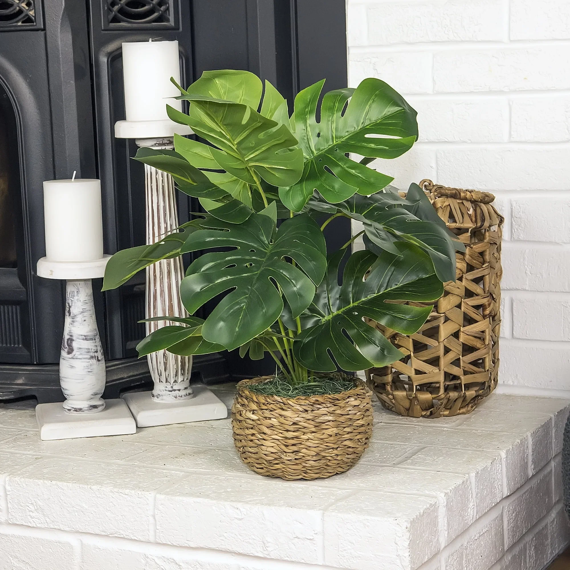 

22-дюймовое искусственное разделенное растение в низкой круглой корзине ручной работы