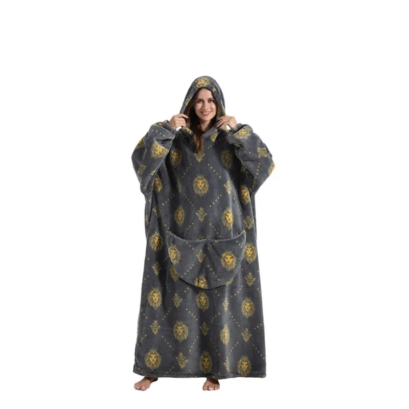 1 Blanket Hoodie 140cm Wearable Blanket Large-Sized Warm Hoodie Leopard-Patterned Koala Astronaut Pizza Print Winter Home Gift