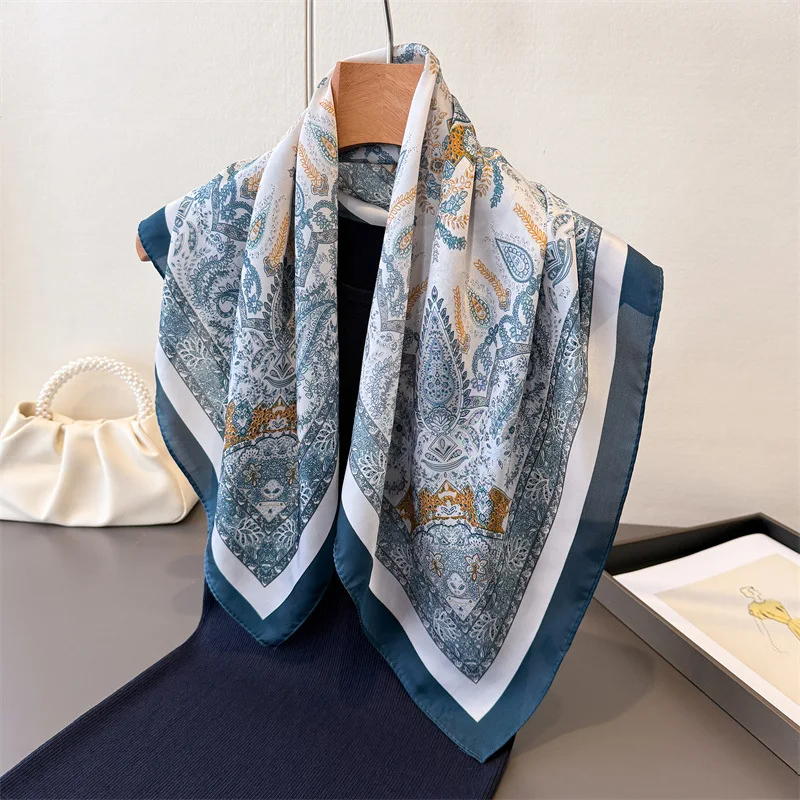 Neues Luxuriöses Mode-Accessoire: Hochwertig Bedruckter Simulierter Seidenschal für Damen, 70cm Quadratischer Schal, Kopftuch, Halstuch