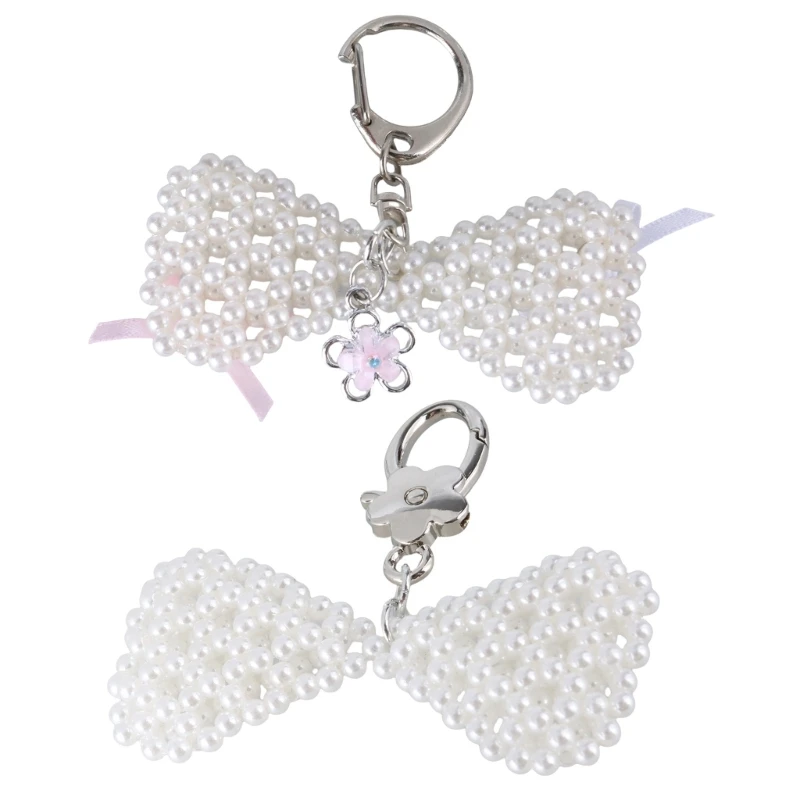 

Flower Pearl Bowknot Charm Keychains Sweet Lovely Pendant Hangings Ornament Keyring Backpack Decoration for Women Girls