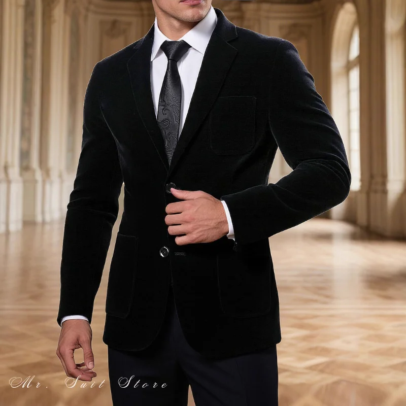 

Новый стиль, мужской черный пиджак, однобортный осенне-зимний деловой дворец, банкетный костюм, свадебное платье жениха