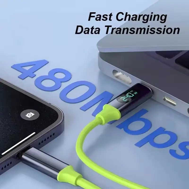 2026 جديد 240 واط USB C كابل مزدوج نوع C إلى C الحبل مع شاشة رقمية مراقبة الوقت 480Mbps عالية السرعة نقل البيانات شاحن سريع #5