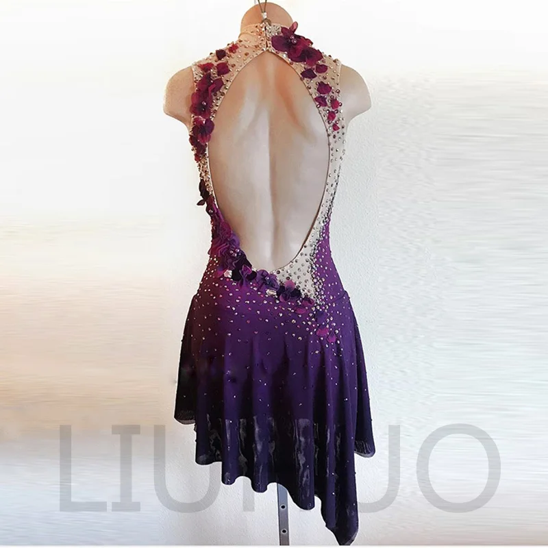 LIUHUO Ice Figure Skating Dress Girls Women Teens Stretchy Spandex Gradient Competition Wholesale