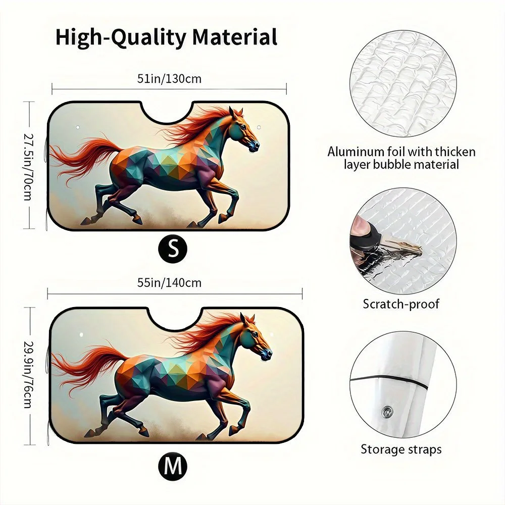 1pc, Sun Visor For Car Windshield Sun Shade Galloping Horses Texture Painting, Blocks Rays Car Window Shades Auto Sunshades For