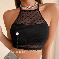 Women Sexy Camisoles Backless Tanks Lace Mesh Brassiere Female  Ribbed Women Bras Fashion Breathable Women Underwear Lingerie