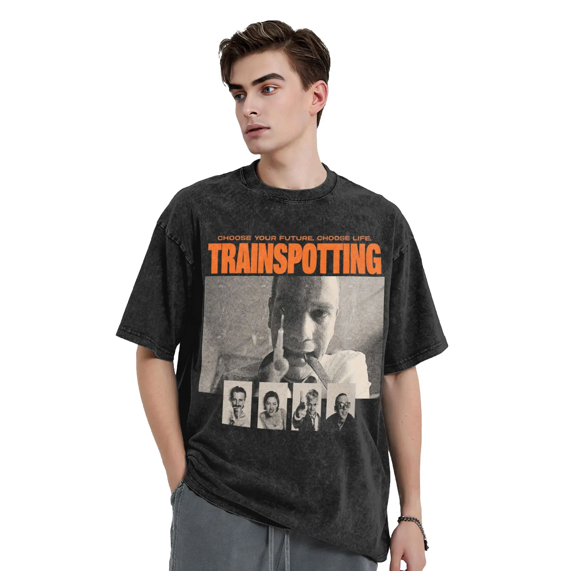 Trainspotting Movie Washed T Shirts Streetwear Hip Hop Vintage T-Shirt  Tee Shirt for Men Women Short Sleeve High Street Graphic