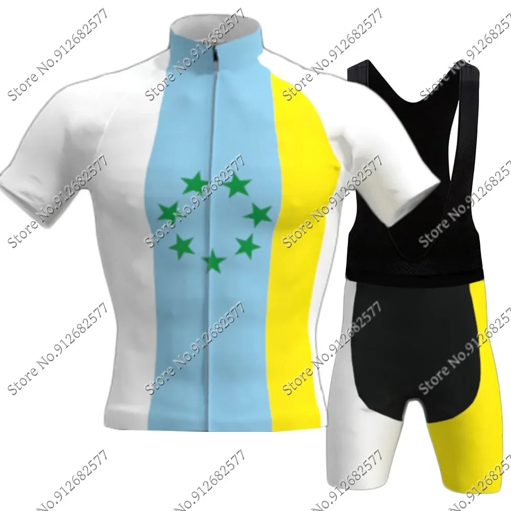 2023 Canary Islands Flag Cycling Jersey Set Men Retro Bicycle Clothing Road Bike Shirts Suit Bicycle Bib Shorts MTB Ropa Maillot