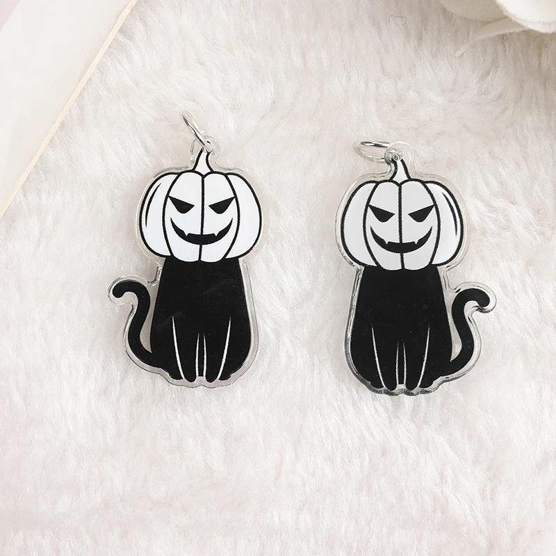 8 szt. Mody Halloween akryl Charms śmierć czaszka duch koty wisiorek do kolczyka naszyjnik DIA