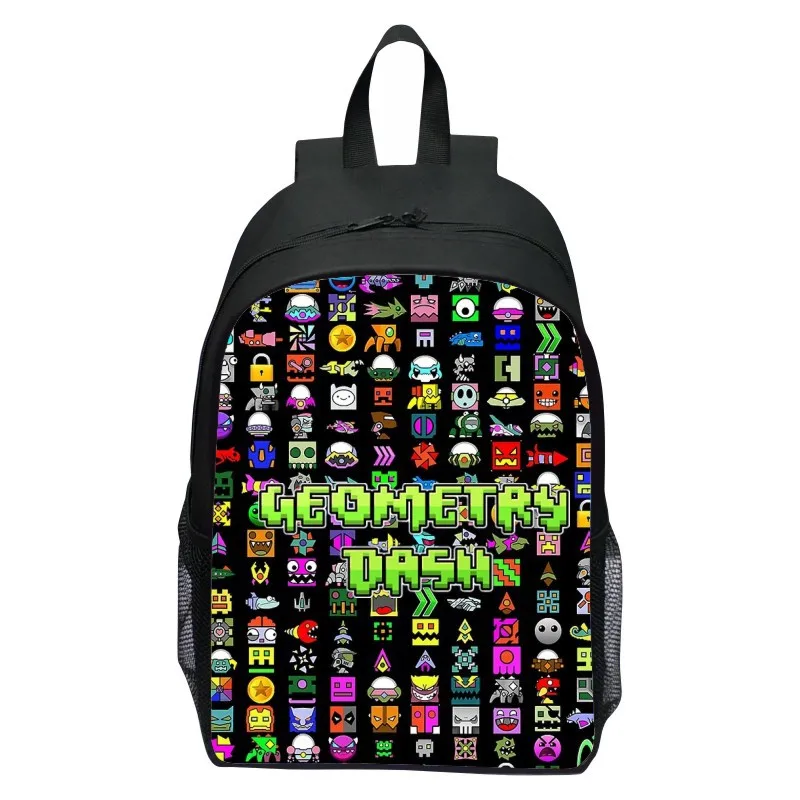すべての学生向けの新しいプリントされたジオメトリダッシュジオメトリースプリントバックパック、男性と女性向けの漫画バックパック