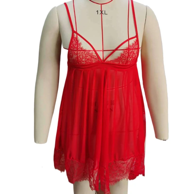 Conjunto de lencería de talla grande para mujer, pijama de 2 piezas, ropa femenina de encaje con huecos, camisón Sexy con cuello Halter, traje para casa