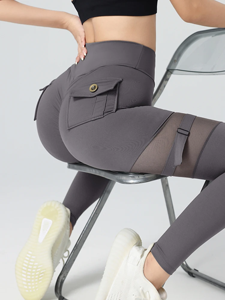 Butt Lift Mesh Pocket Cargo Pants Leggings Running Leggings With Mesh Cargo Leggings For Fitness Workout Jogging Pants
