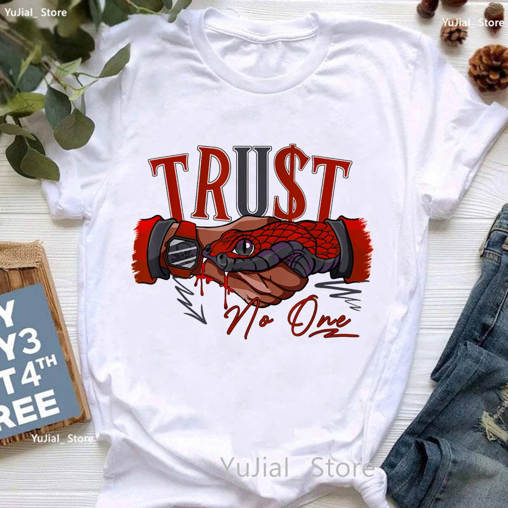 

Newest Trust No One Trust Shake Hand With Snake Print T Shirt Women Colorful Summer Short Sleeve Tshirt Femme Harajuku Shirt