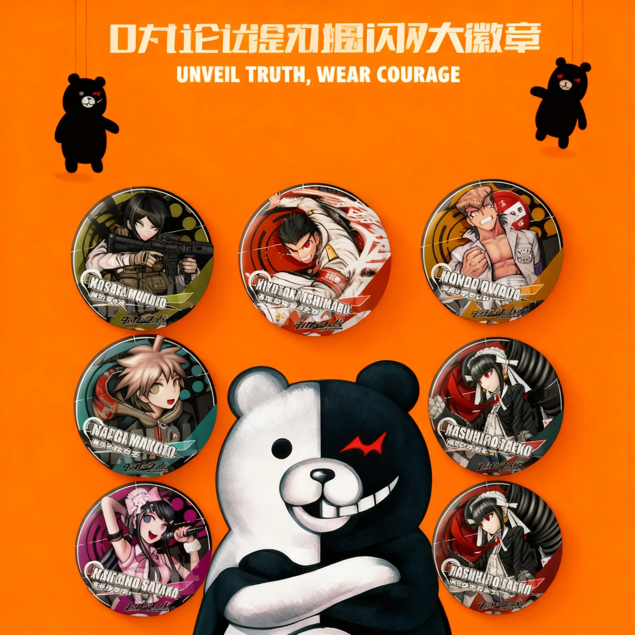 Danganronpa Anime Merch Double Flash Monokuma Mukuro Ikusaba Pin de insignia Llavero de acrílico Artículos de anime Colección Otaku Regalo
