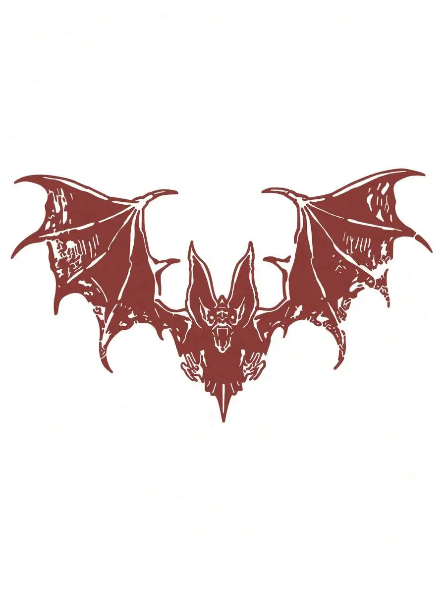

Red Bat Print Long Sleeve Cotton Crop Top Gothic Grunge Slim Fit Tee Women