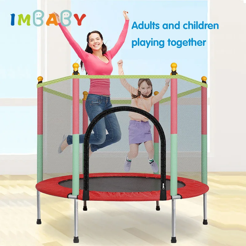 IMBABY-Exercício Trampolim para Crianças, Área de Salto, Rede Protetora, Esportes Indoor, Entretenimento, Carga 100kg