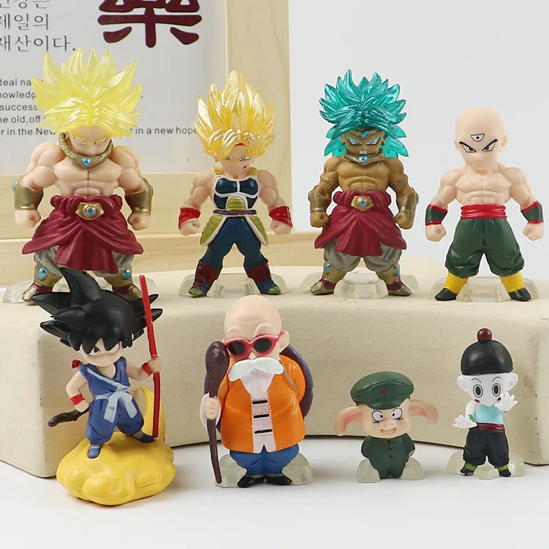 8pcs/set Q Version Dragon Ball Anime Figures Son-Goku Super Saiyan Figurine Model Doll Collectible Ornaments Fans Gift Kids Toys