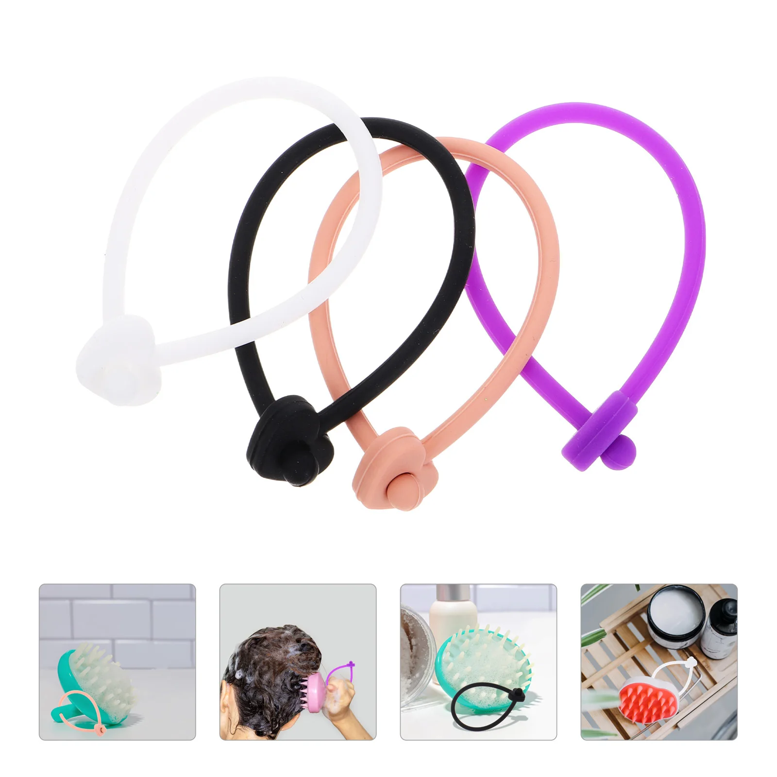 

4Pcs Shampoo Brush Lanyard Silicone Anti-Drop Strap Elastic Cord Universal Bath Shower Hairbrush Holder Shampoo Brush Lanyard