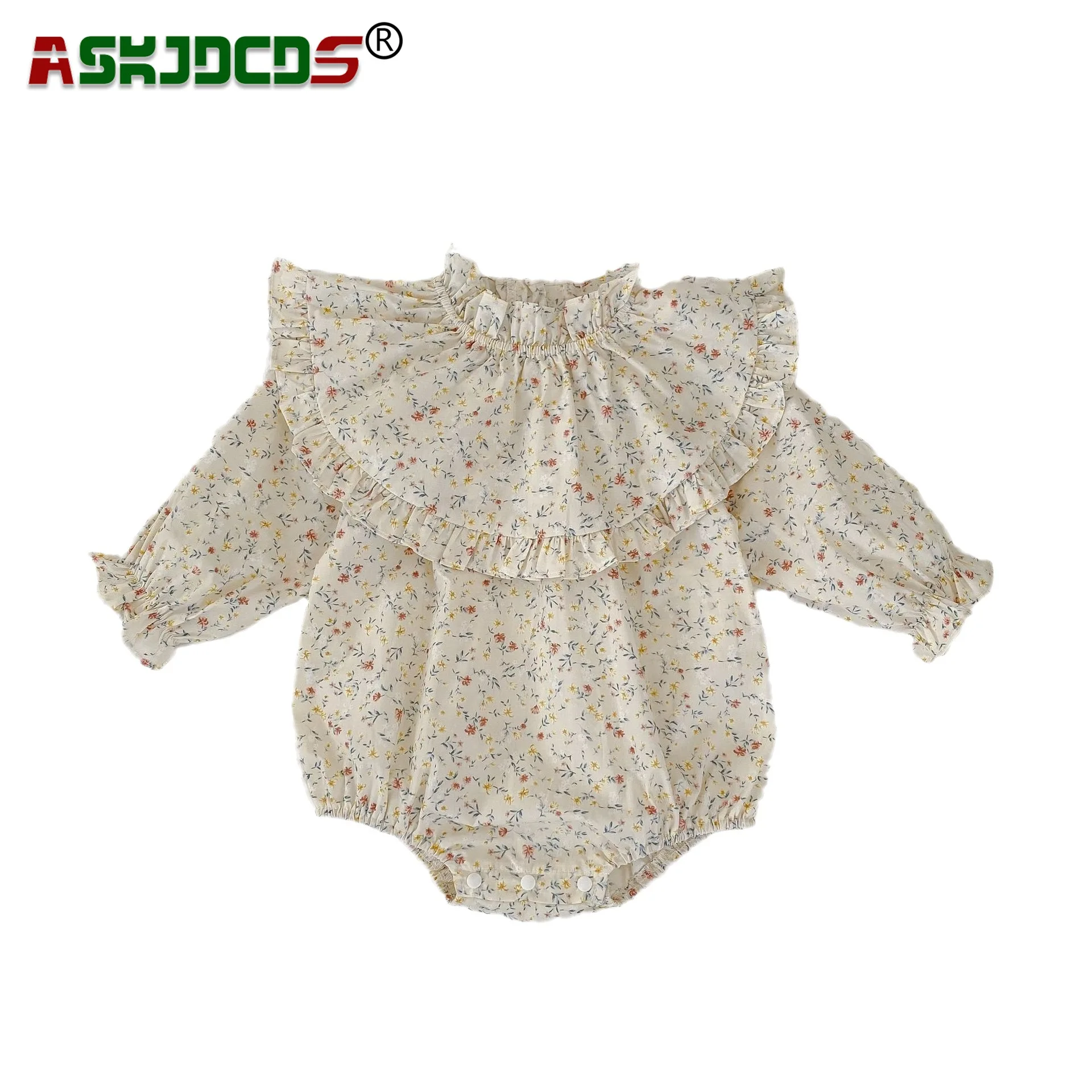 Autumn 2023 Pretty Princess Floral Ruched Jumpsuits for Kids Baby Girls Full Sleeve Toddler Infant Newborn One-piece Bodysuits