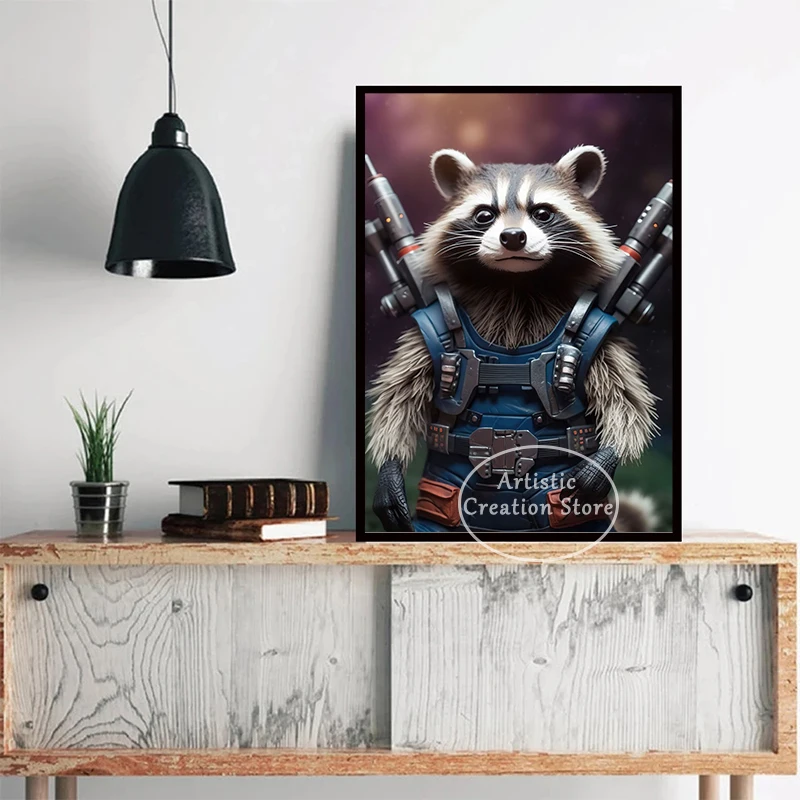 Racoon Warrior Posters Cute Funny Animals Canvas Painting and HD Prints Wall Art Pictures Living Room Modern Family Home Decor