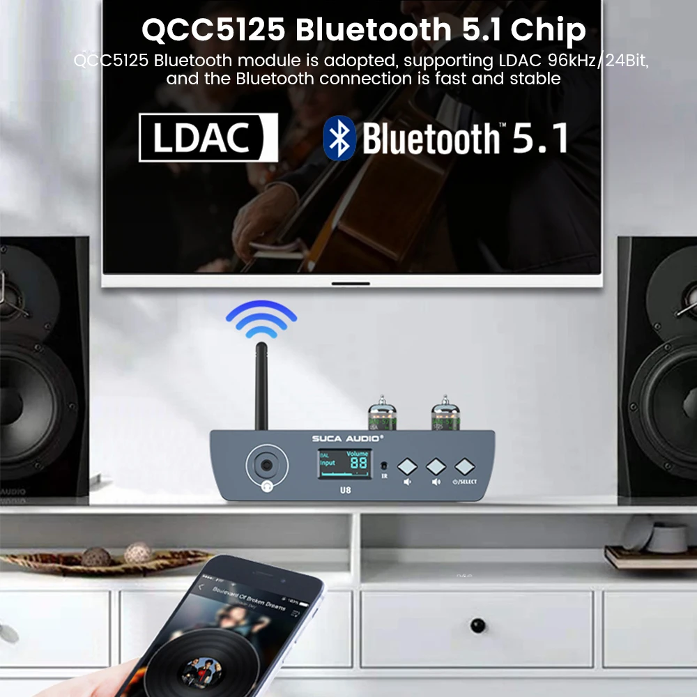 Imagem -06 - Suca Áudio u8 Bluetooth Amplificador Qcc5125 Cs4344 Tubo de Alta Fidelidade Amplificador Potência Frente Fase Apt-x Lcad Rca Xlr Fone de Ouvido Amplificador