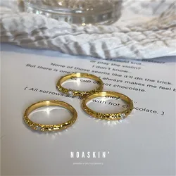 2025 Retro Court Style Gilded Zircon Rings Stainless Steel Personality Golden Colour Engagement for Woman Hipster Jewelry