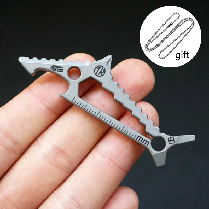 Titanium Alloy Crowbar Shark Shape EDC Multifunctional Hexagon Wrench Bottle Opener Phillips Straight screwdriver Ruler Keychain