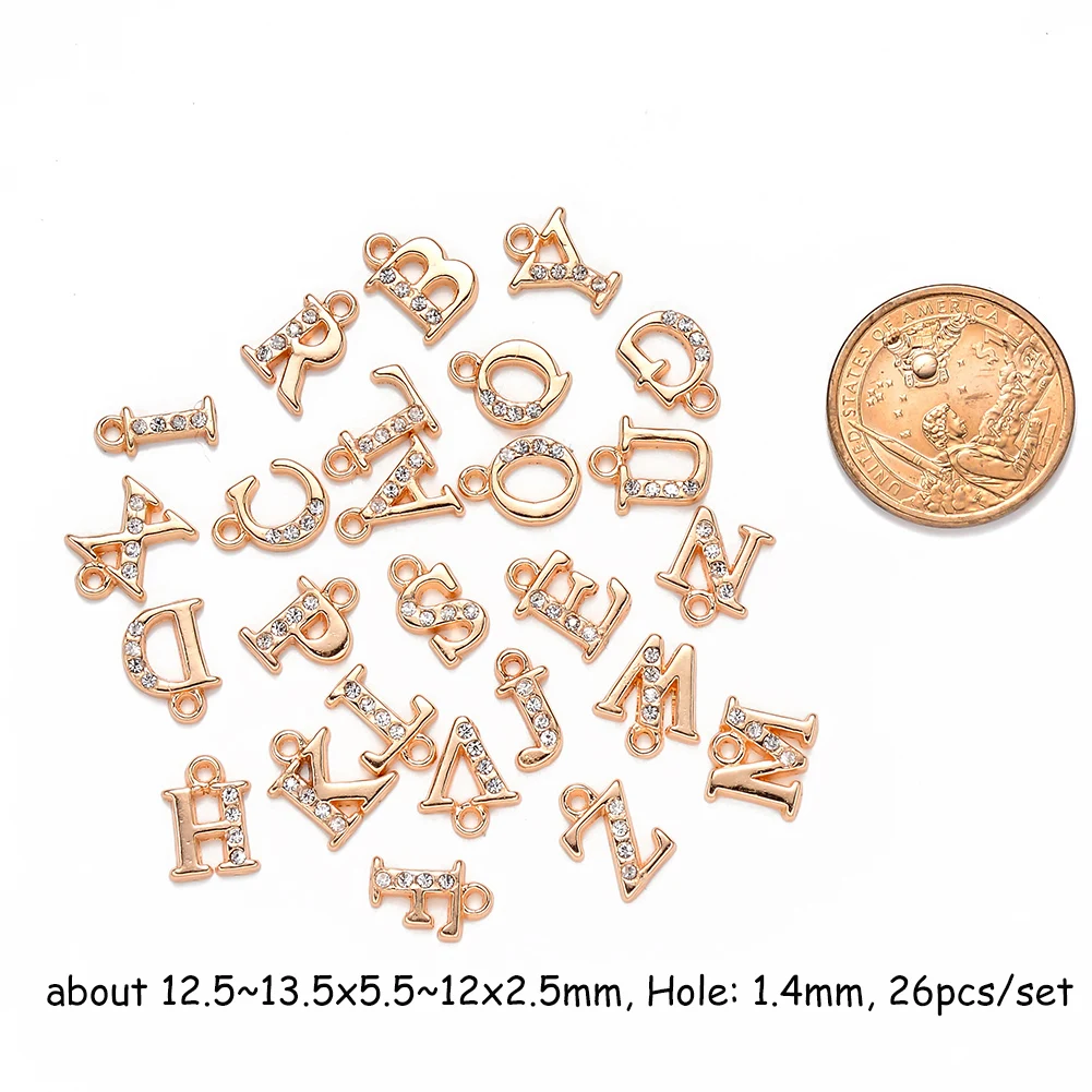 26Pcs/Set Alloy Rhinestone Charms About 13*9 mm A~Z Letter Alphabet Charms Pendants for Women Necklace DIY Jewelry Accessories