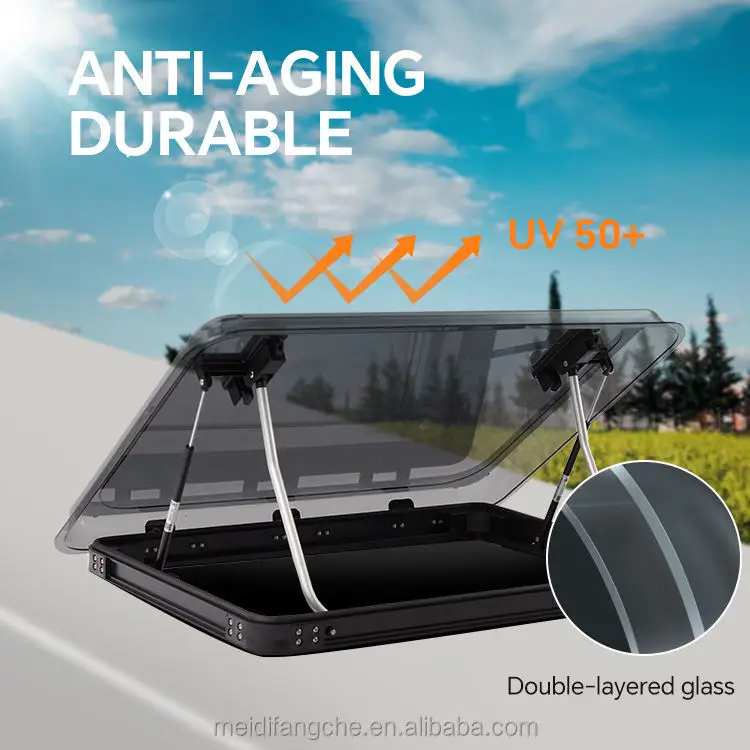 Waterproof 700*500mm RV Roof Window Anodized Aluminum Alloy Frame & Double Glazed Glass Skylight Hatch for Camper Van