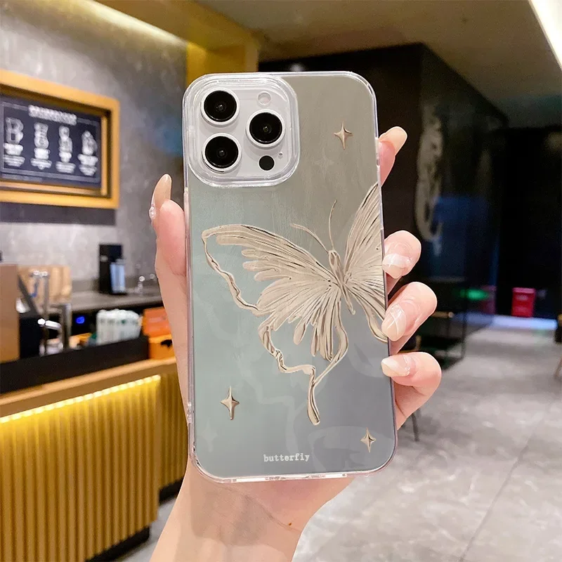 

Suitable for IPhone 16 15 14 13 12 11 Pro Max Creative Feather Texture Stamping Butterfly All-inclusive Drop-proof Phone Case