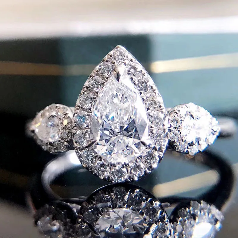 New 925 Pure Silver Teardrop-Shaped Pear-Shaped Imitation Diamond Ring - Women's Engagement Jewelry
