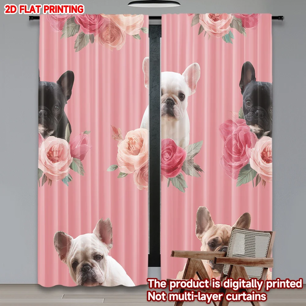 

2D flat printing 2pcs Party Curtains Dogs with Floral Wreaths Digital Printed Polyester Drapes Festive Curtains Perfect for