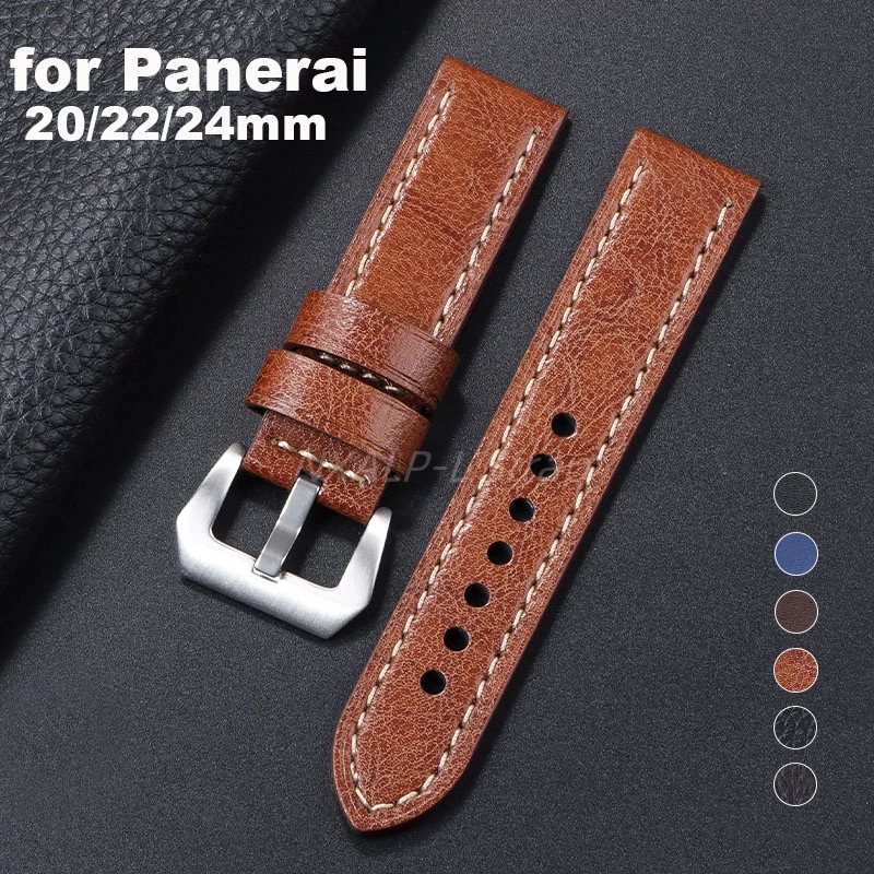 Cowhide Strap for Panerai PAM Strap 20mm 22mm 24mm Lychee Pattern Bracelet Stainless Steel Buckle Men\'s Replacement Watch Band