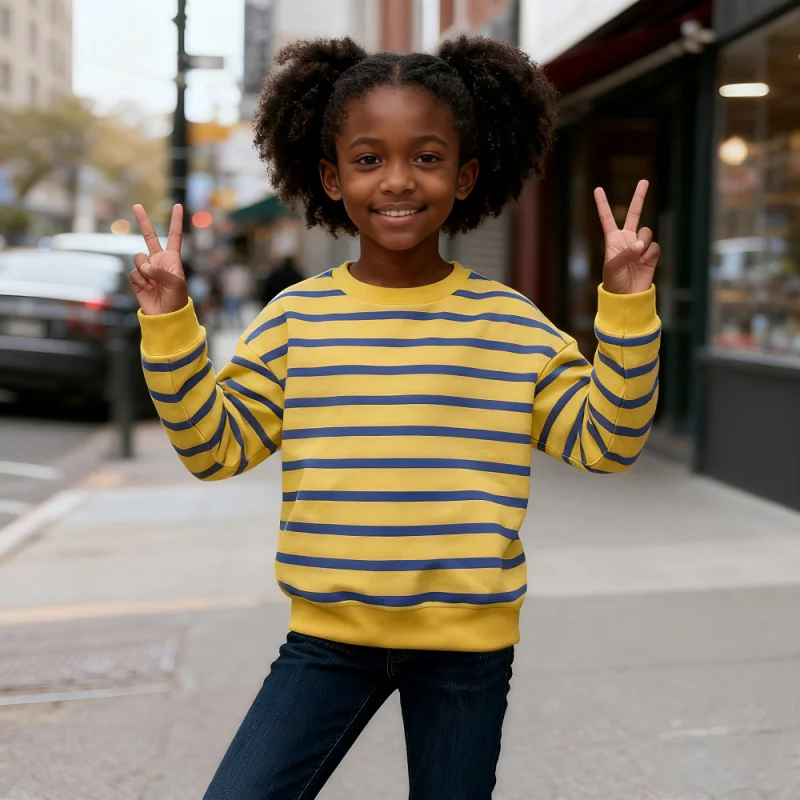 

2025 Vibrant Yellow and Blue Striped Children's Sweatshirt，Soft and comfortable fabric。