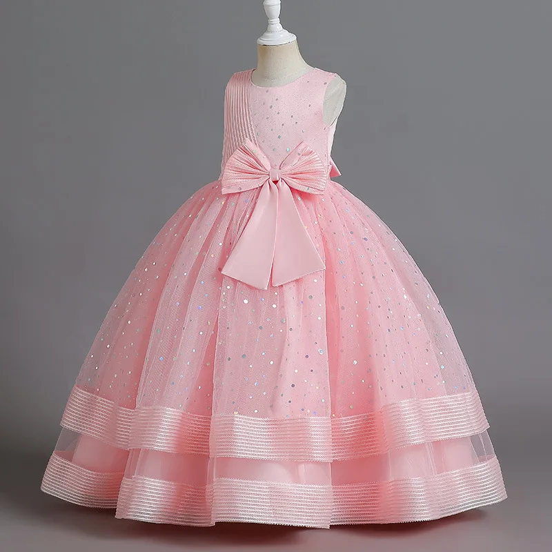 

Girls dress for Wedding Party dress Wave dot big bow sleeveless Princess long dress 2022 High-end new Infant Kid Dresses