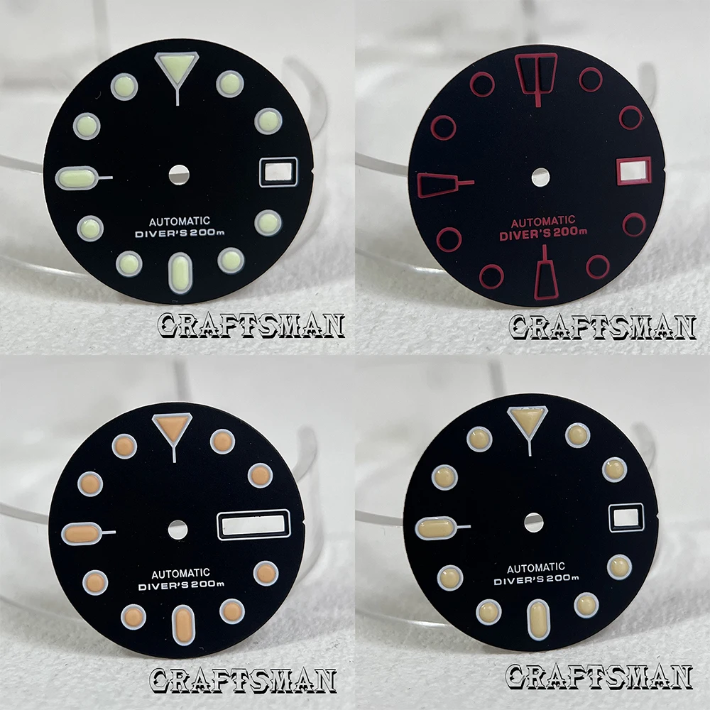 Accesorios de reloj modificados, escala verde, luz naranja, calendario Dual, esfera luminosa verde, adecuado para movimiento NH35 NH36, 28,5mm